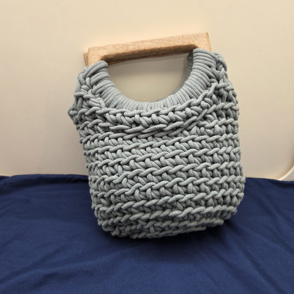 A New Day Crochet Knit Handbag | Wooden Handle Boho Summer Bag